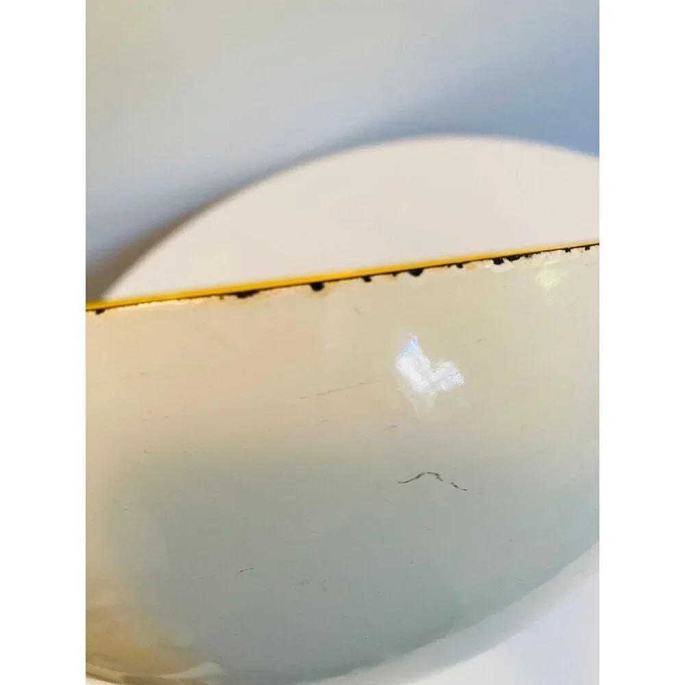 Vintage Yellow and White Enamel Bowl, 11